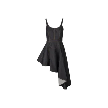 Alexander McQueen Asymmetric Ruffled Denim Dress