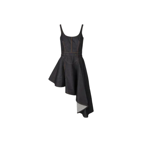 Alexander McQueen Asymmetric Ruffled Denim Dress