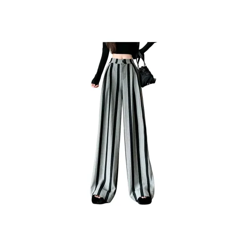 Wbwq Casual Pants Women's Black Gray With Stripes