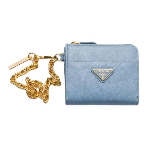 PRADA Saffiano Calfskin Wallet Small Size Women's Sky Blue