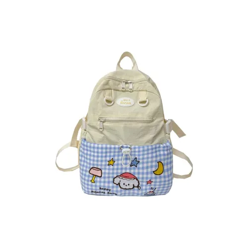 MINIPUDING Nylon Backpack Women's Blue Check/Blue/Green