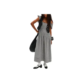 FREE PEOPLE Saylor Adalene Midi Dress Short-Sleeved Dresses Women's Charcoal/Charcoal Gray