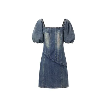 PEACEBIRD Short Sleeved Dresses Women's Denim Blue