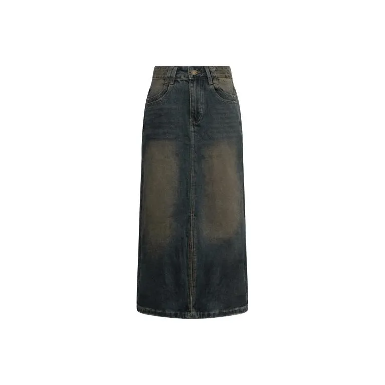 MEIYANG Denim Long Skirts Women's Blue-0