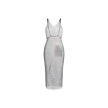 Rotate Embellished Sleeveless Mesh Slip Dress