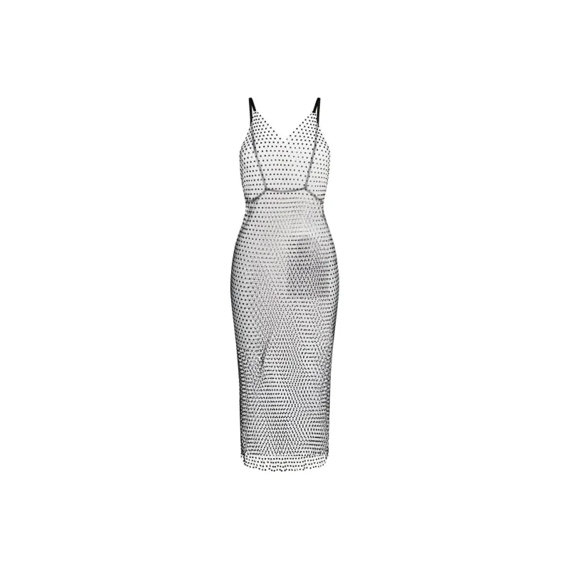 Rotate Embellished Sleeveless Mesh Slip Dress-0