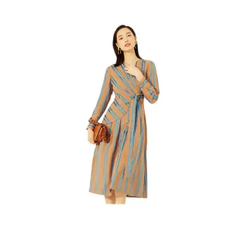 BBLLUUEE Long Sleeved Dress Women's Elegant Camel