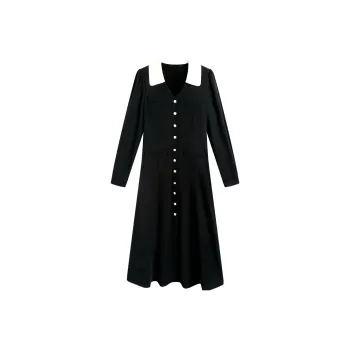 Famanxuan Long-Sleeved Dresses Women's Twilight Black