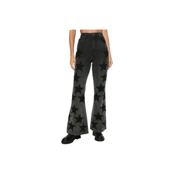 NASTY GAL Nessa Barrett Star Washed Denim Flare Jean Jeans Women's Black