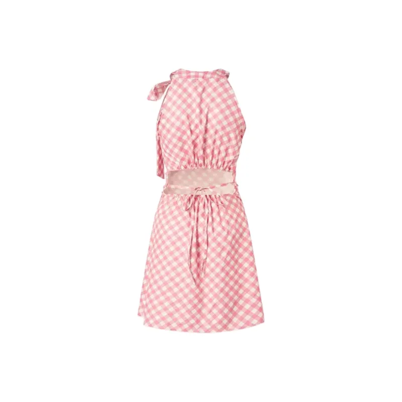/ Sleeveless Dresses Women's Pink Plaid-1
