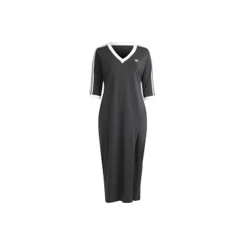 Adidas Originals Adicolor Classics 3 Stripes V Neck Maxi Dress Plus Size