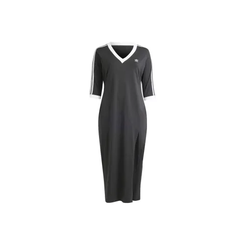 Adidas Originals Adicolor Classics 3 Stripes V Neck Maxi Dress Plus Size