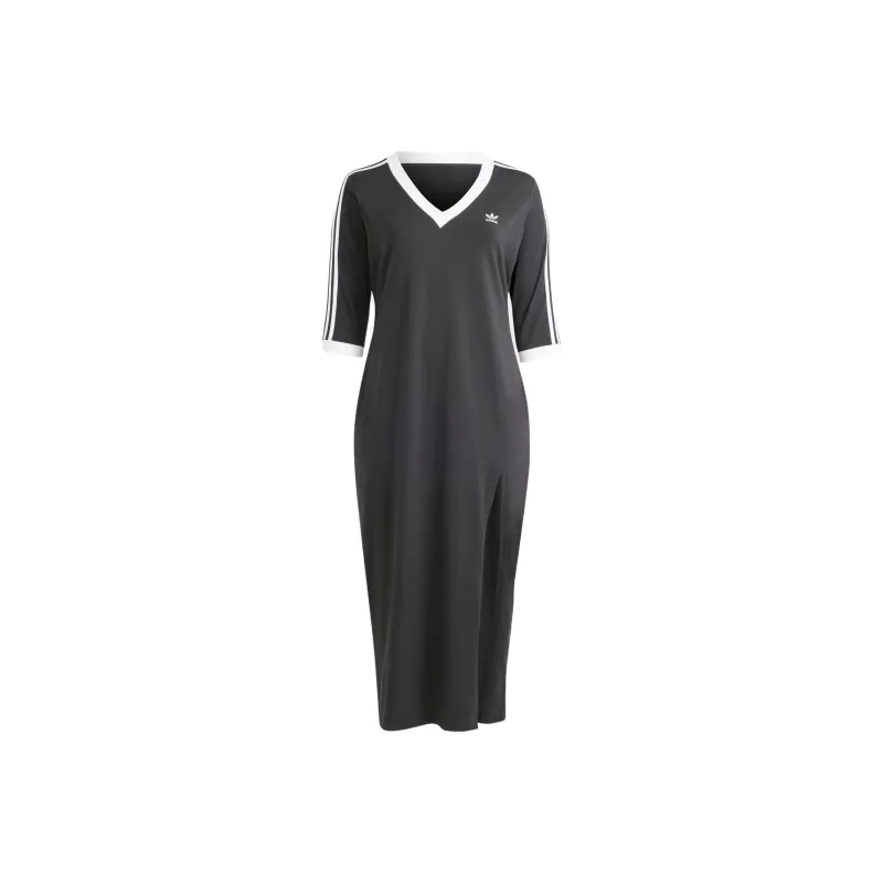 Adidas Originals Adicolor Classics 3 Stripes V Neck Maxi Dress Plus Size-0