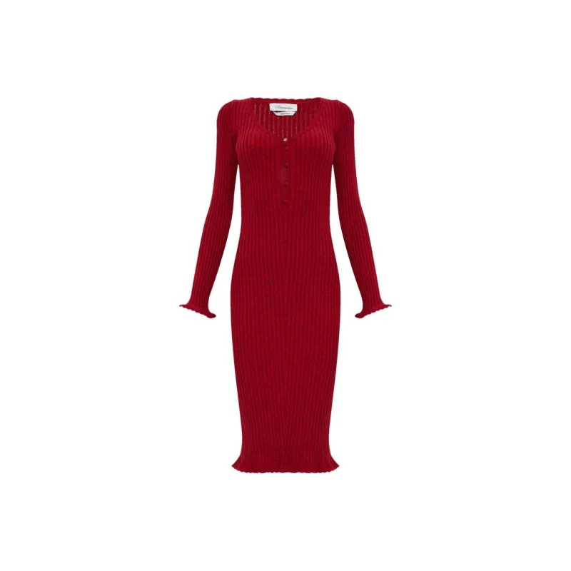 Blumarine Ribbed Knit Midi Dress-0