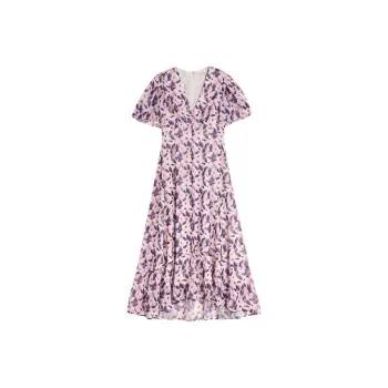 CLUB MONACO Short Sleeved Dresses Women's Pink Purple Print