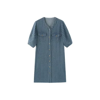 【dme】 Short Sleeved Dresses Women's Medium Denim Blue