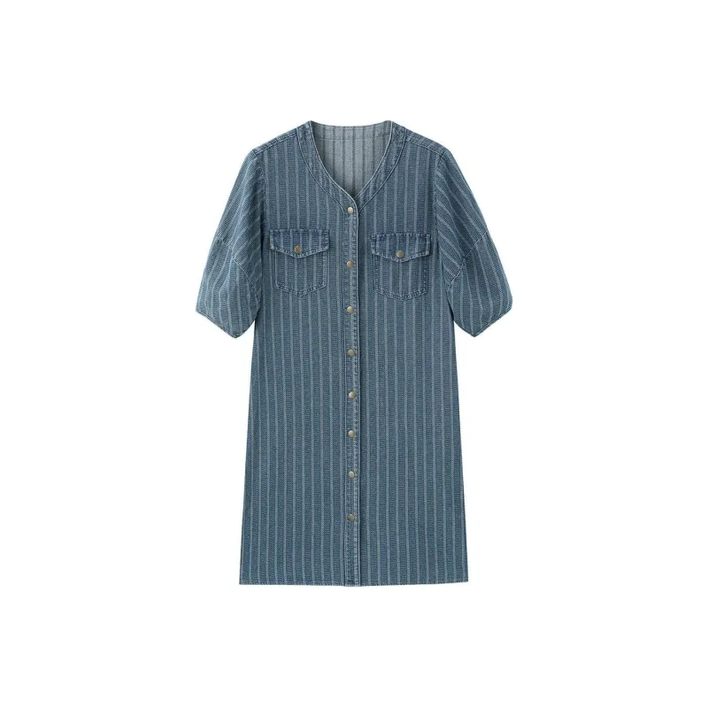 【dme】 Short Sleeved Dresses Women's Medium Denim Blue-0
