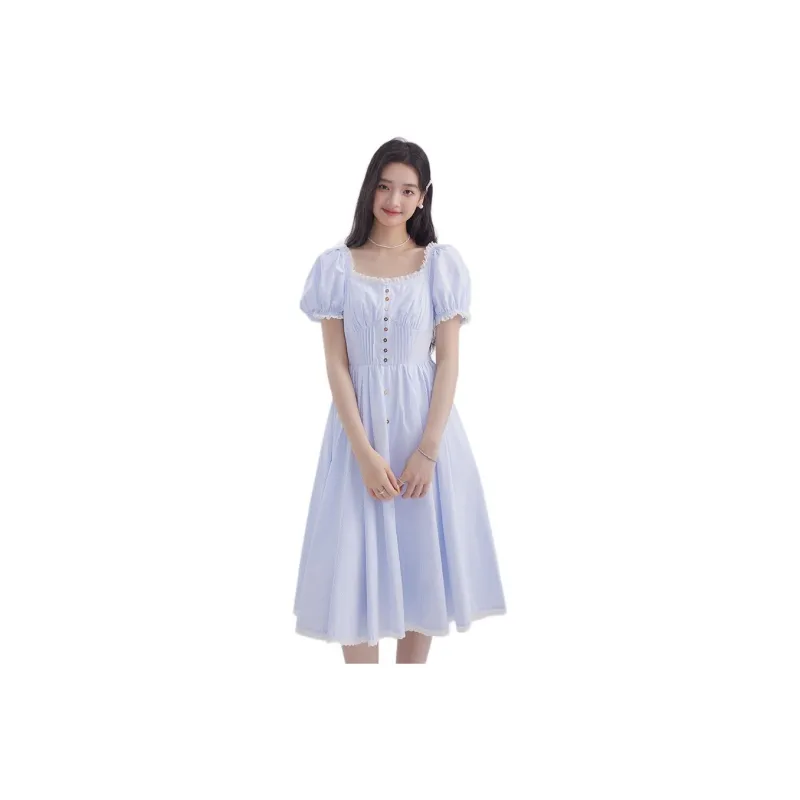 DEAR DEER PUFF Short-Sleeved Dresses Women's Stripes-0