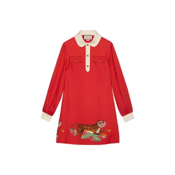 GUCCI SS22 Long Sleeved Dress Women's Red