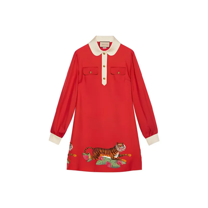 GUCCI SS22 Long Sleeved Dress Women's Red-0