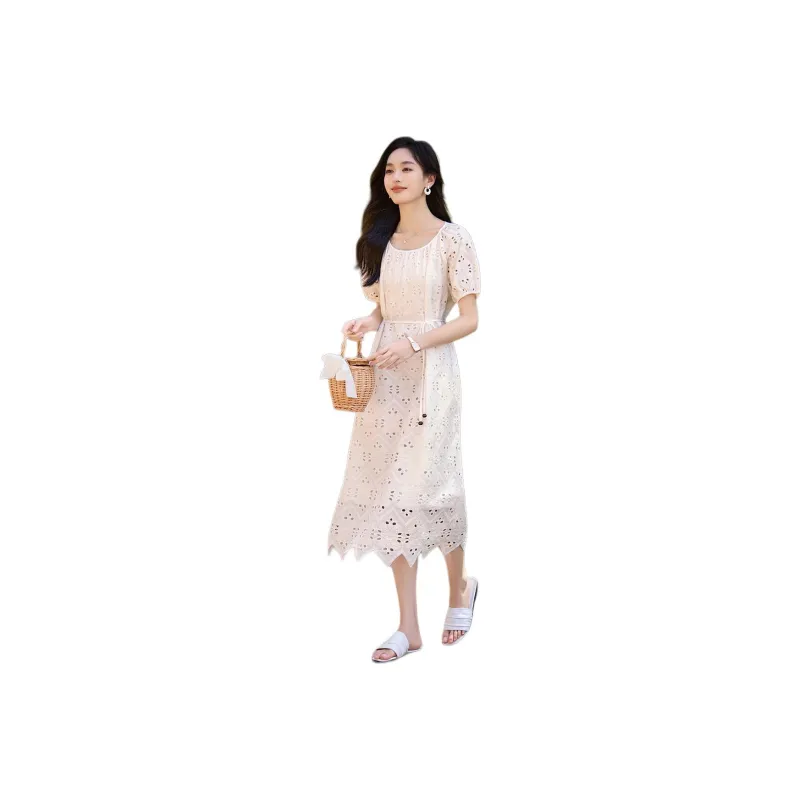 Mo Han Yi Mei Short Sleeved Dress Women's Raw White-0