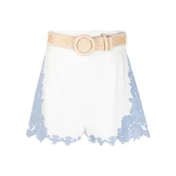 Zimmermann Raie Lace-trim Belted Shorts