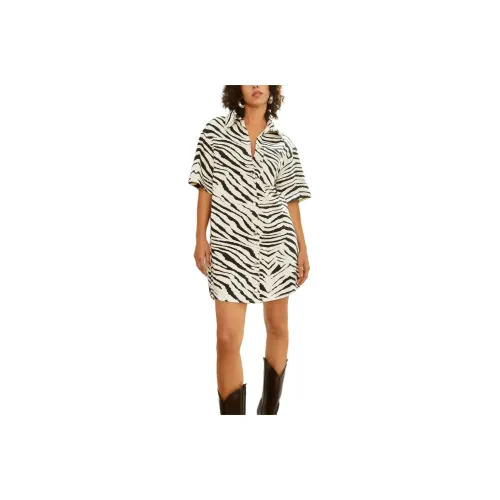 NASTY GAL Denim Zebra Print Shirt Dress Short-Sleeved Dresses Women's Black White