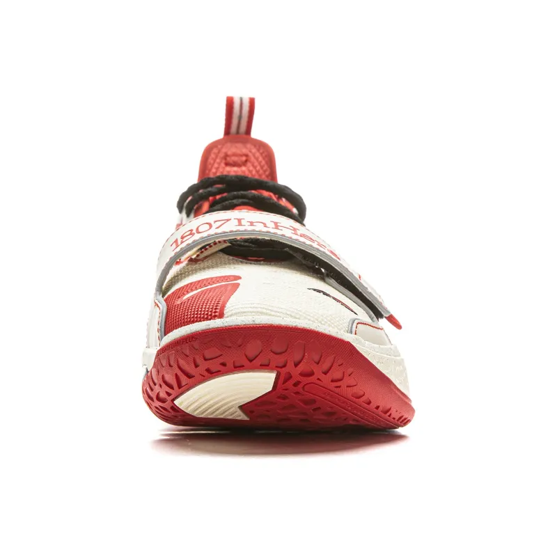 1807 x LiNing Cushioning Slip Resistant Anti Twist Low Top Basketball Shoes Men's Ecru Fiery Red-2