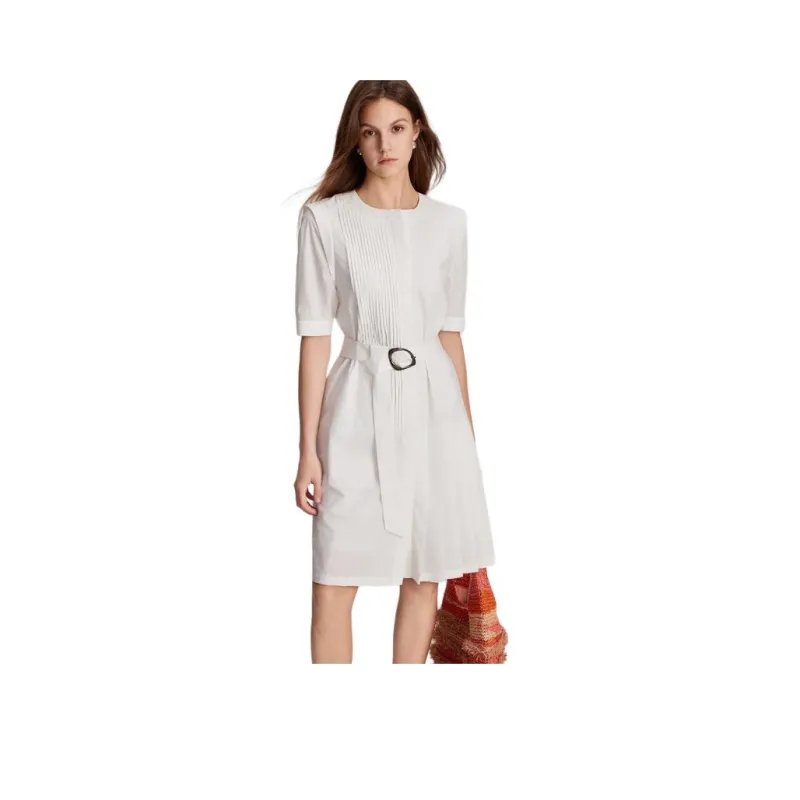 ELLE Short Sleeved Dress Summer Women's White-0