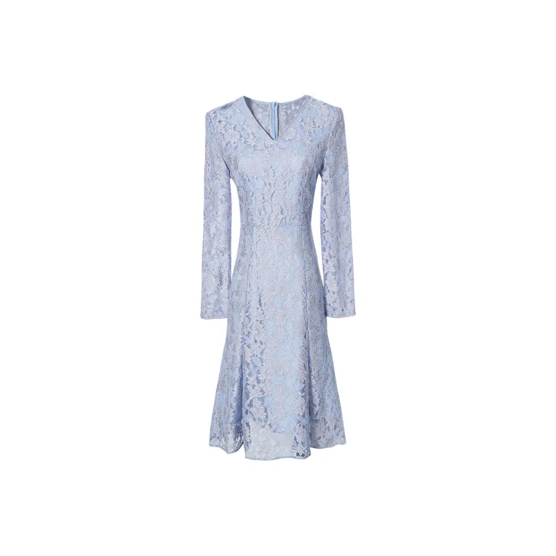 MISSSHINE Long Sleeved Dresses Women's Light Blue-0