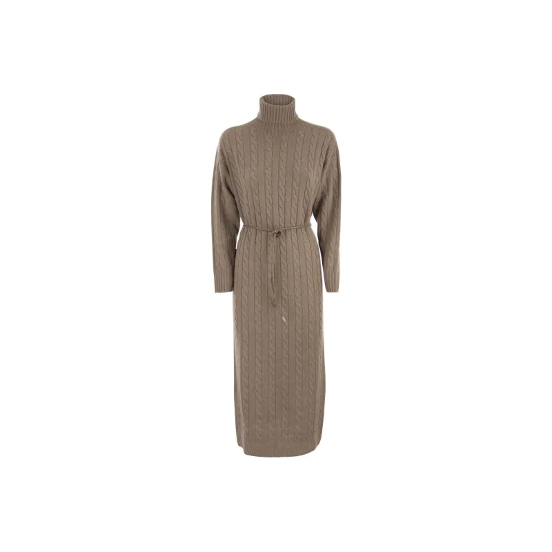 PESERICO Roll-Neck Tied Waist Knitted Dress-0