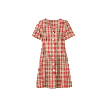 AHDO Short Sleeved Dresses Women's Red Plaid