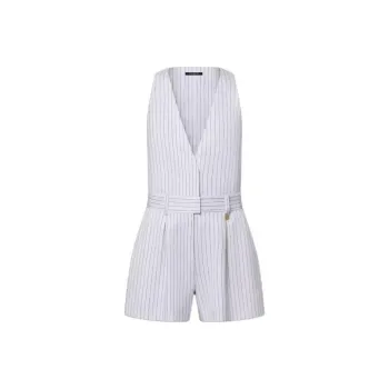LOUIS VUITTON Tailored Pinstripe Playsuit Jumpsuit Women's White