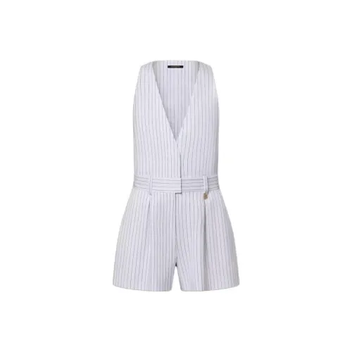 LOUIS VUITTON Tailored Pinstripe Playsuit Jumpsuit Women's White