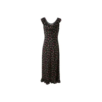 3COLOUR Short Sleeved Dress Women's Pitch Black With Floral Pattern