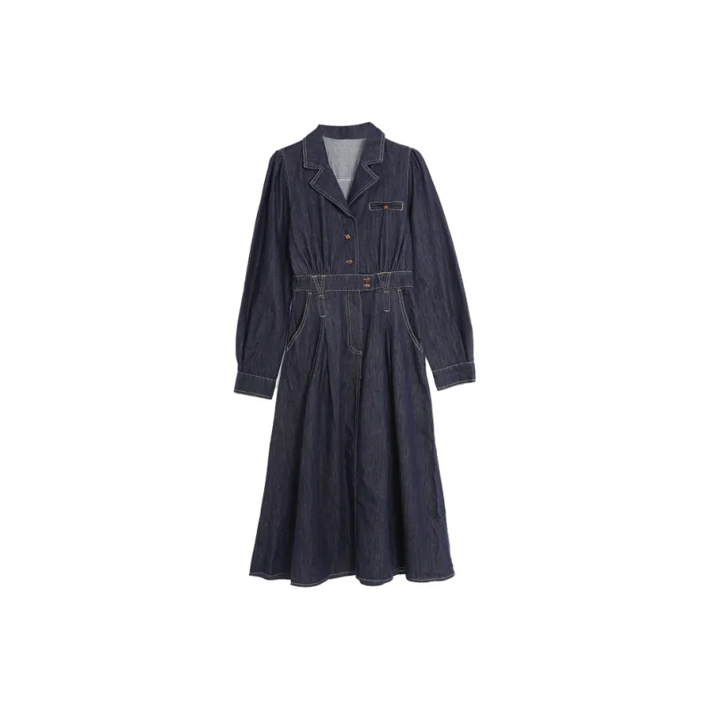 SETIROM Long Sleeved Dresses Women's Dark Blue-0