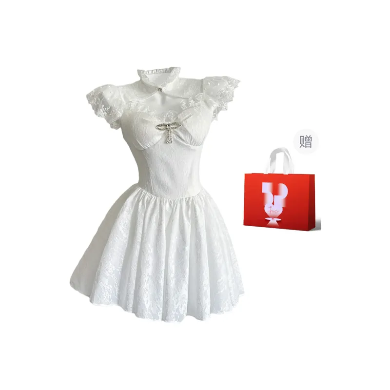 AURORA MUSE Short Sleeved Dress Women's White-7