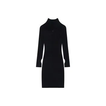 COURREGES Engineered Light Rib Mockneck Mini Dress