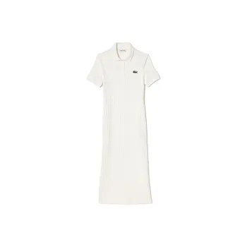 LACOSTE Logo patch Ribbed Cotton Polo Dress