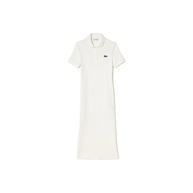 LACOSTE Logo patch Ribbed Cotton Polo Dress-0