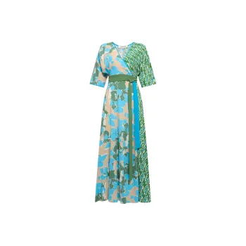 DVF Diane Von Furstenberg SS24 Long-Sleeved Dresses Women's Emerald Green