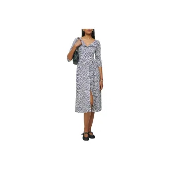 REFORMATION Adair Dress Long-Sleeved Dresses Women's White Base Blue Multicolor