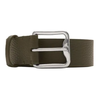 Burberry Calfskin, Zinc Alloy, Palladium Plated Brass Leather Belts Men's Dark Green Width 3CM