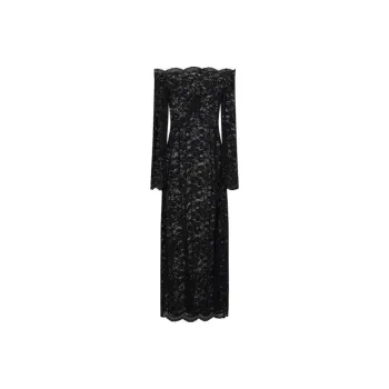 Paco Rabanne Bardot Collar Laced Long Dress