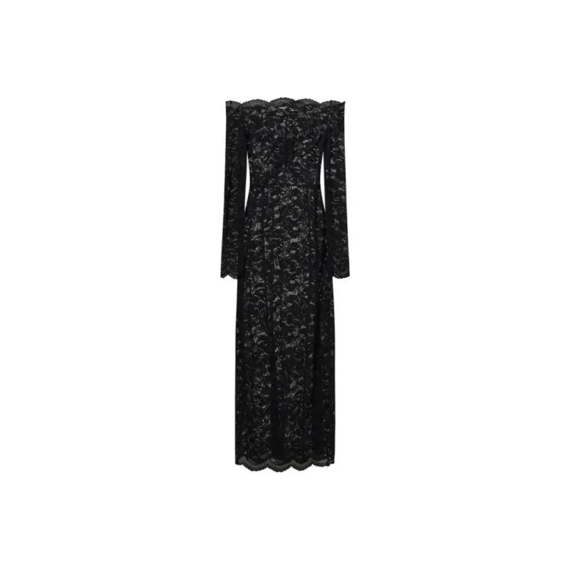 Paco Rabanne Bardot Collar Laced Long Dress-0