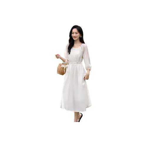 Mo Han Yi Mei Long Sleeved Dress Women's Raw White