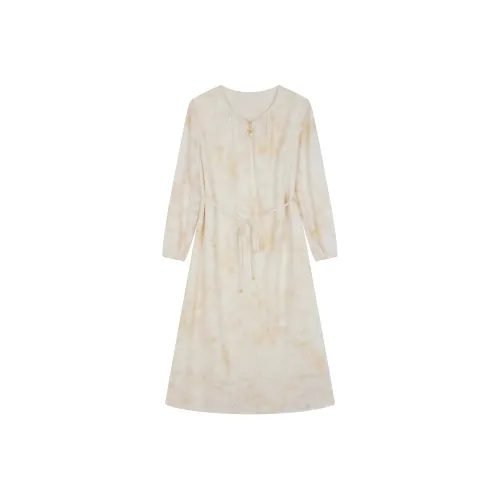 IHIMI Long Sleeved Dress Women's Yellow Cream