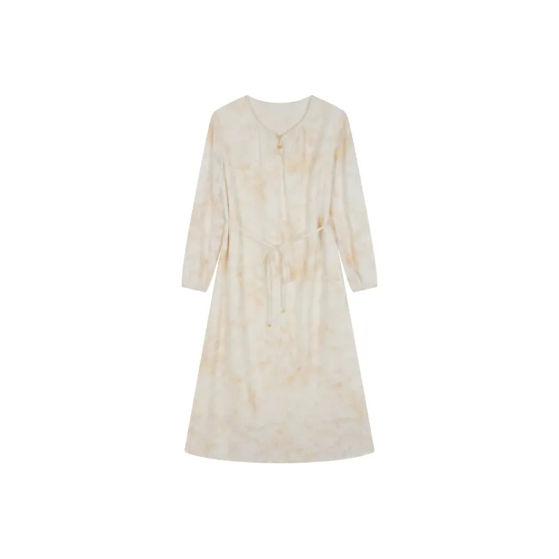 IHIMI Long Sleeved Dress Women's Yellow Cream-0