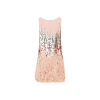 Oscar De La Renta Sequin-embellished Feather-trim Silk Dress