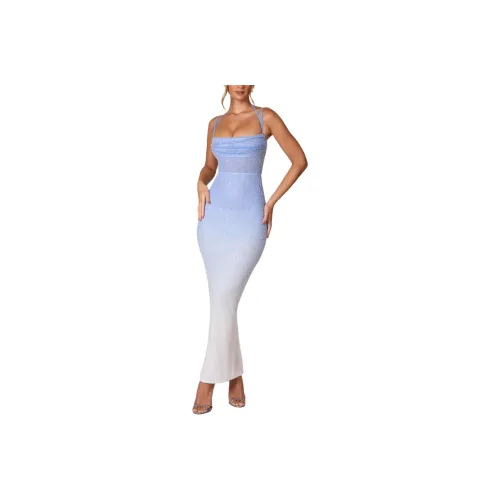 OH POLLY MONTE CARLO Slip Dresses Women's Blue White Print/Blue White Gradient Color-Changing
